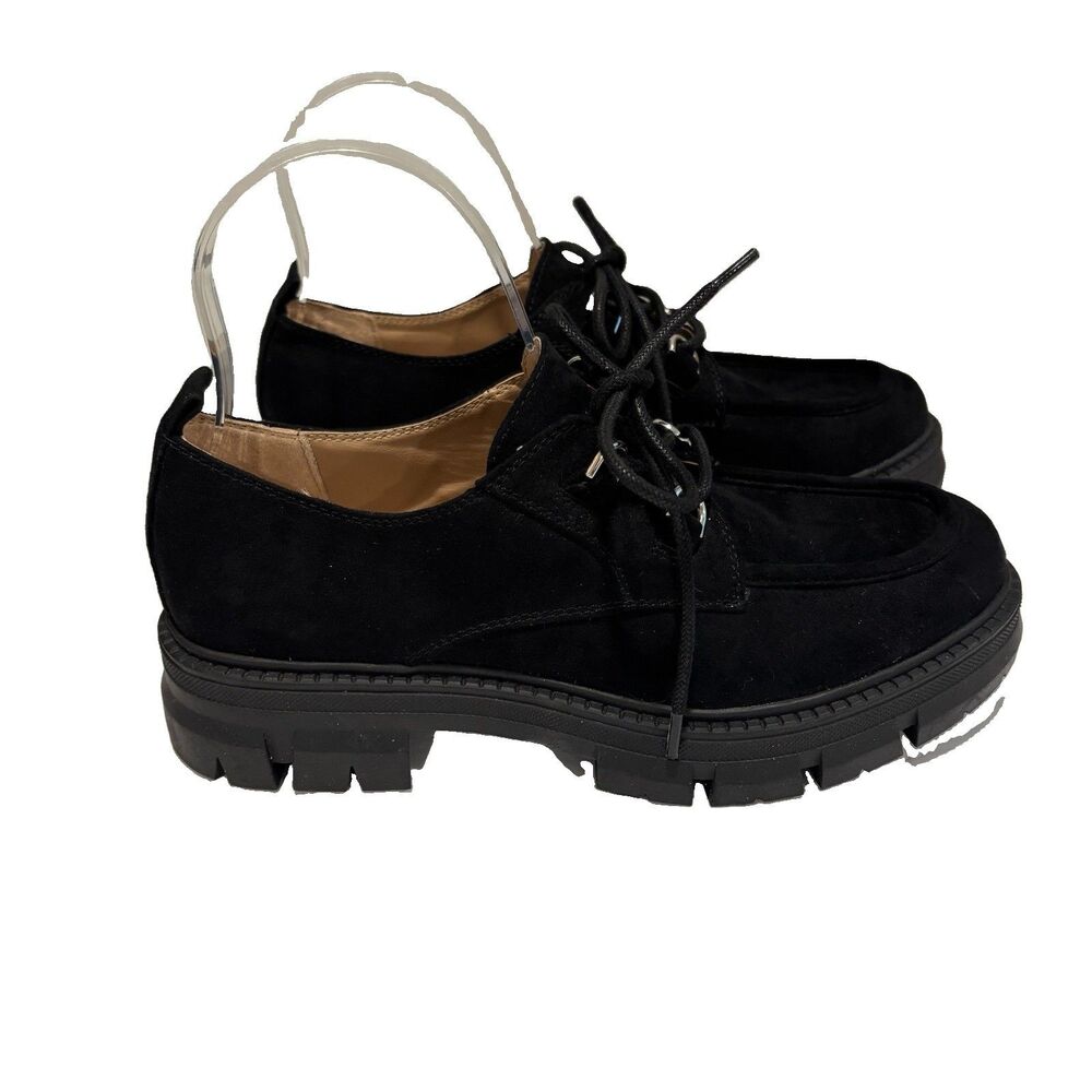 Sun + Stone Linnaa Lace up Chunky Loafers vegan Size 7 Black NWOT
